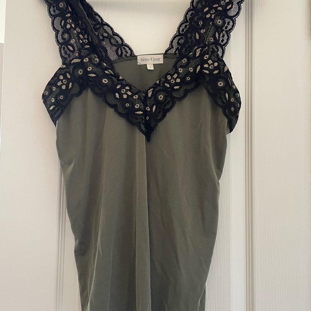 Lace Trim Olive Tank Top
